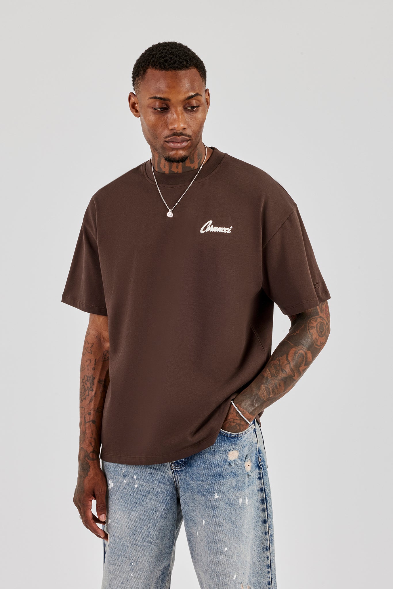Cherub Duo Back Print Oversized T-Shirt - Chocolate
